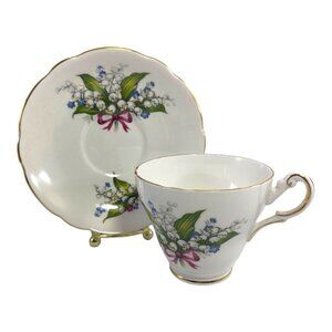 Vintage Regency English Lily of Valley Floral Bone China Teacup & Saucer Set